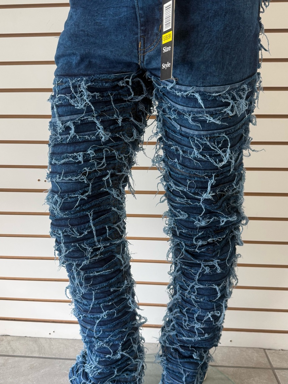 Men's Slim Straight Distressed Dark Denim Jeans